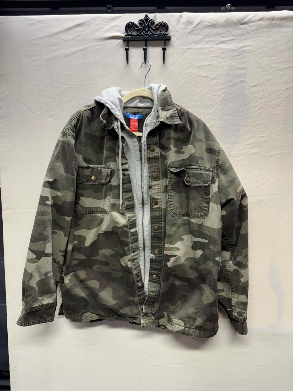 Puritan Camouflage Hooded Jacket Size L 42 44 Green Cotton